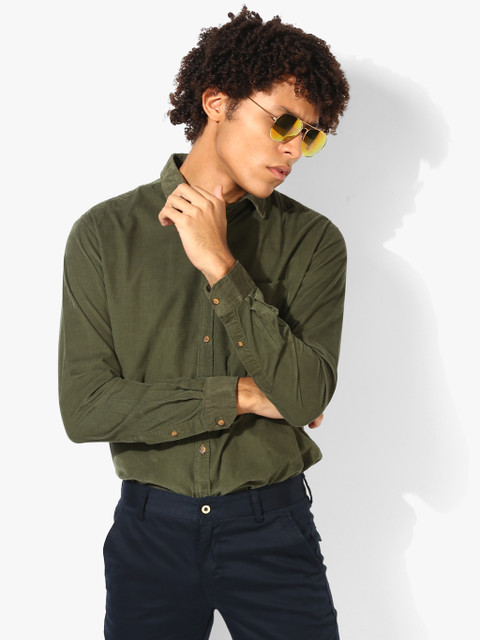 

Park Avenue Men Olive Green Solid Slim Fit Casual Shirt
