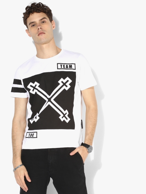 

Tiktauli De Corps. Men White & Black Printed Round Neck T-shirt