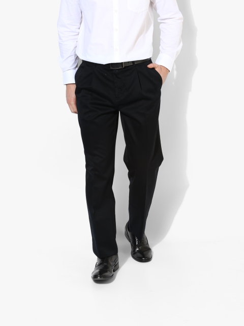 Men Black Regular Fit Solid Formal Trousers