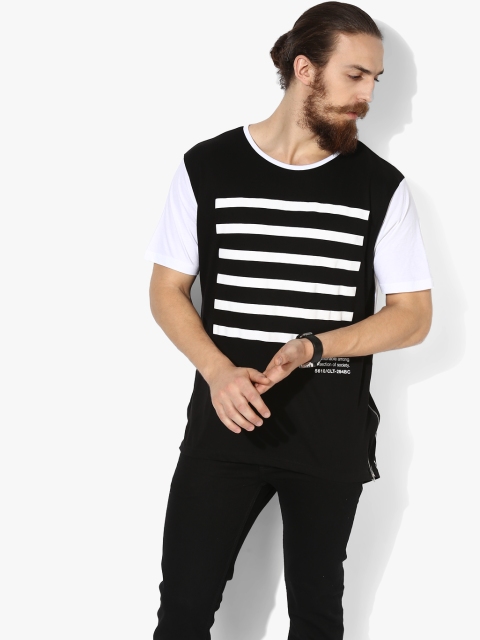 

Adamo London Men Black & White Striped Regular Fit Round Neck T-shirt