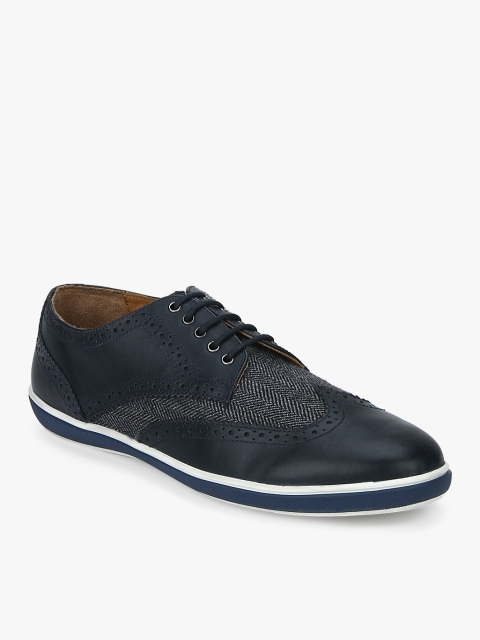 

Blackberrys Men Navy Blue & White Woven Design Brogues