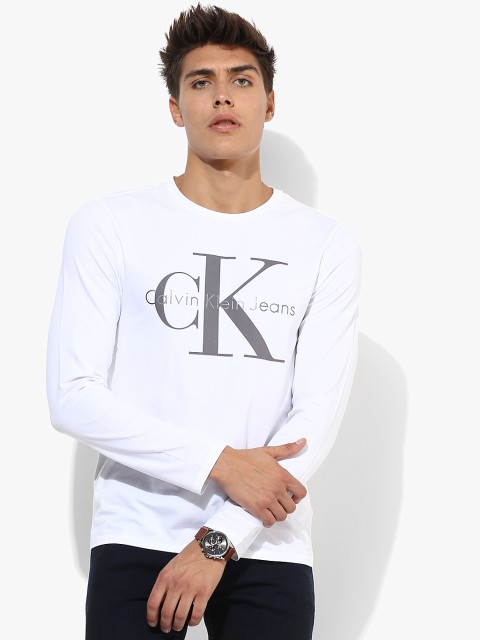 

Calvin Klein Jeans Men White & Charcoal Grey Printed Round Neck T-Shirt