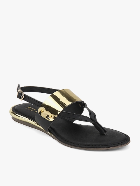 

Wet Blue Women Gold-Toned & Black Solid Open Toe Flats