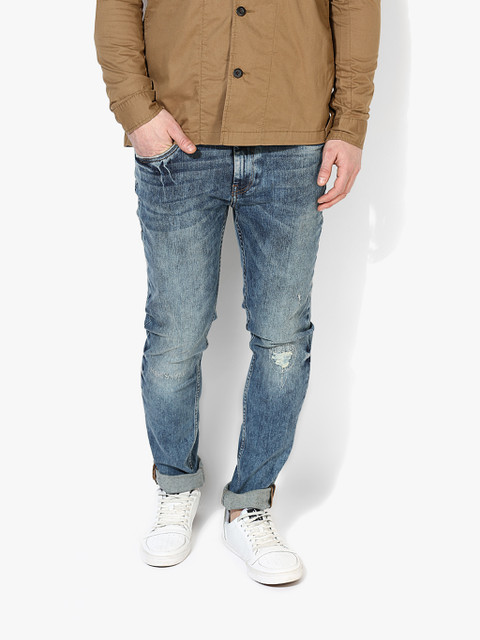 

Ed Hardy Men Blue Heavy Fade Low Distressed Slim-Fit Jeans