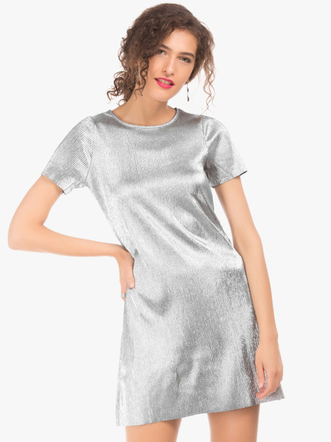 

ELLE Women Silver Ribbed Sheath Dress