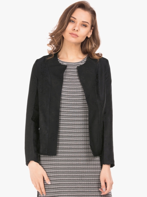 

ELLE Women Black Self Design Open Front Jacket