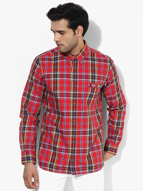 

French Connection Men Red & Blue Checked Slim Fit Casual Shirt