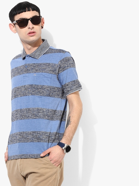 

Monte Carlo Men Blue & Charcoal Grey Striped Polo Collar T-shirt