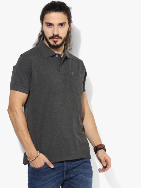 

Parx Men Charcoal Grey Solid Slim Fit Polo Collar T-shirt