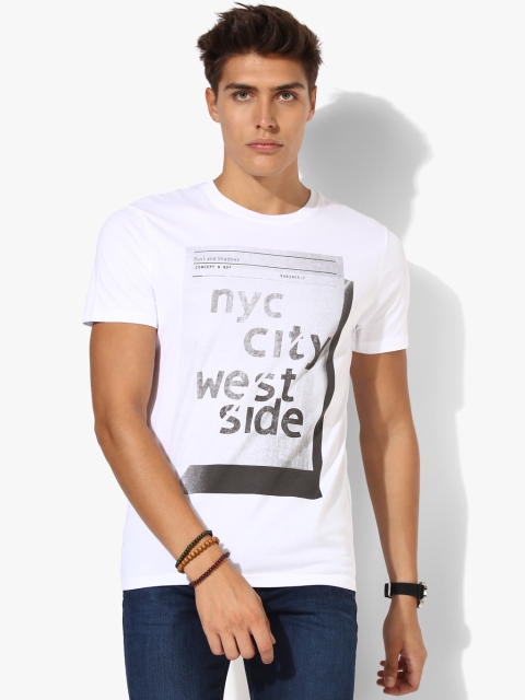 

SELECTED Men White & Grey Printed Round Neck T-shirt
