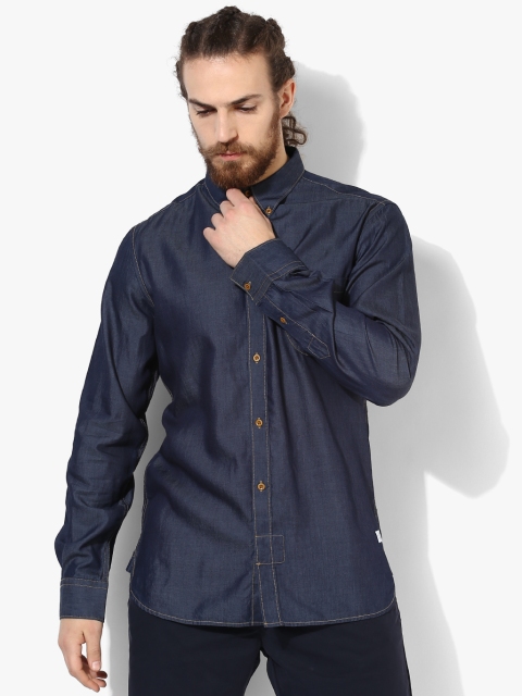 

French Connection Men Navy Blue Solid Slim Fit Casual Shirt