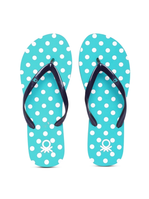 United Colors of Benetton Women Navy & Sea Green Printed Flip-Flops, Navy blue
