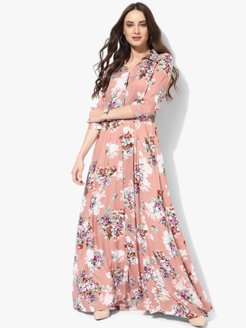 

MIAMINX Women Beige & White Printed Maxi Dress