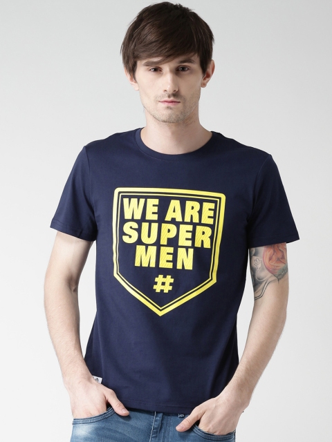 

Metersbonwe Men Navy Blue Printed Round Neck T-shirt