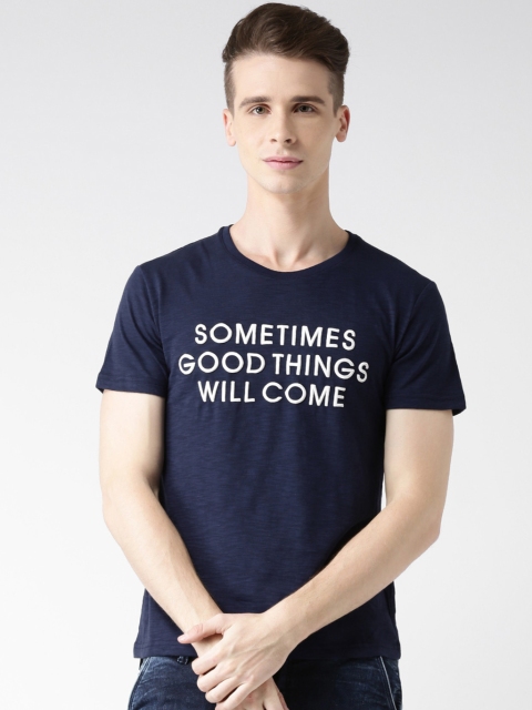 

Metersbonwe Men Navy Blue Printed Round Neck T-shirt