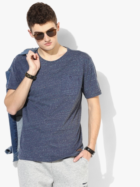 

Voi Jeans Men Navy Blue Self Design Round Neck T-shirt