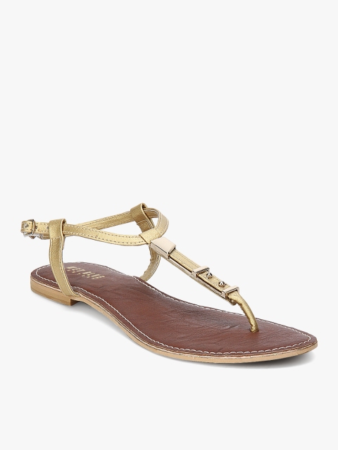 

Wet Blue Women Gold-Toned Solid T-Strap Flats