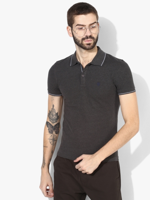 

Celio Men Charcoal Grey Solid Polo Collar T-shirt