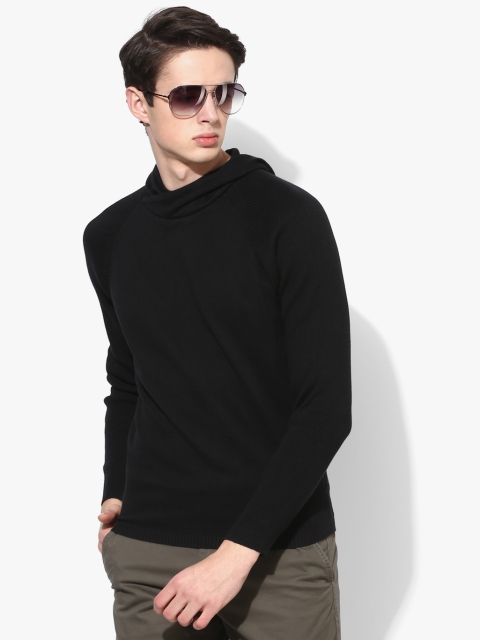 

Basics Men Black Solid Pullover Hooded Sweater