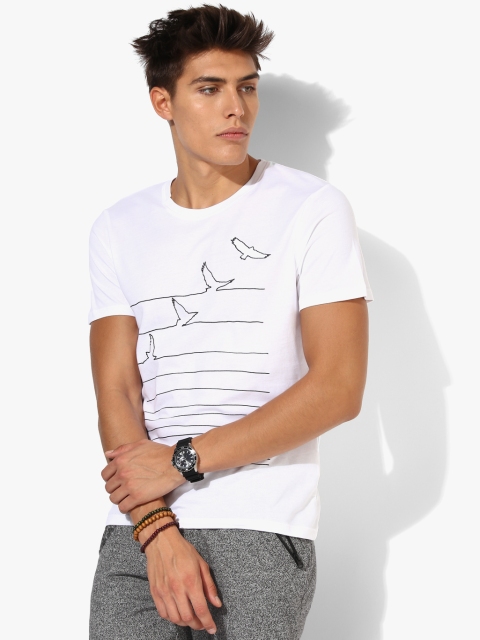 

SELECTED Men White Printed Round Neck T-shirt
