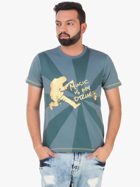 

Spunk Men Sea Green Printed Round Neck T-shirt