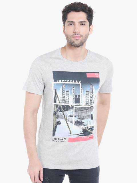 

Jack & Jones Men Grey Printed Round Neck T-shirt