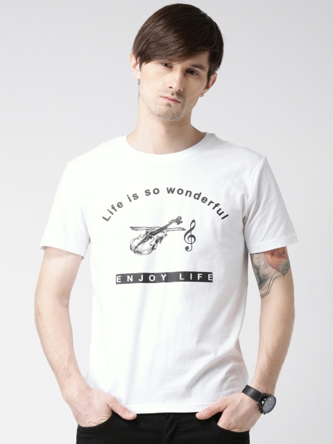 

Metersbonwe Men White Printed Round Neck T-shirt