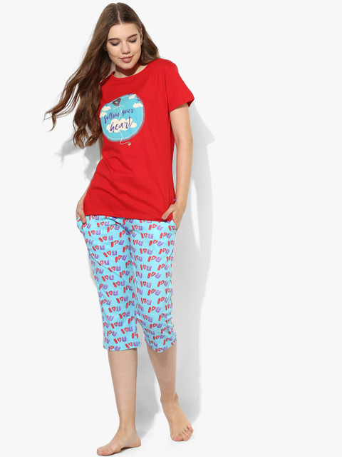 

July Nightwear Women Red Printed Night suit