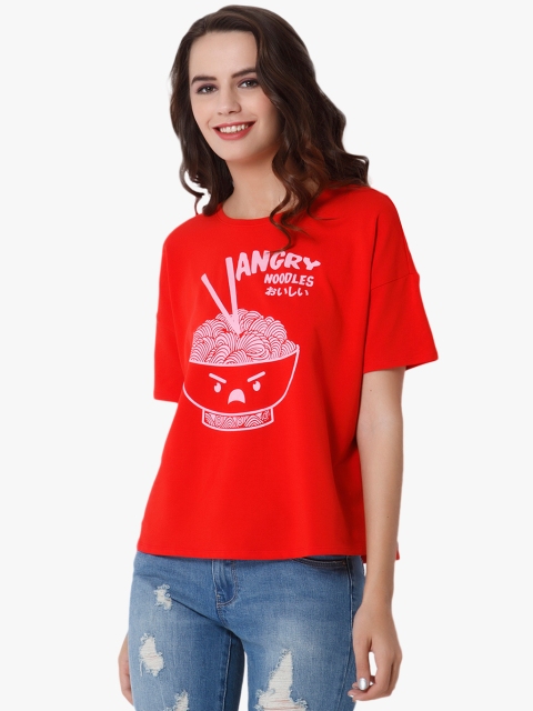 

ONLY Women Red & White Printed Round Neck T-shirt