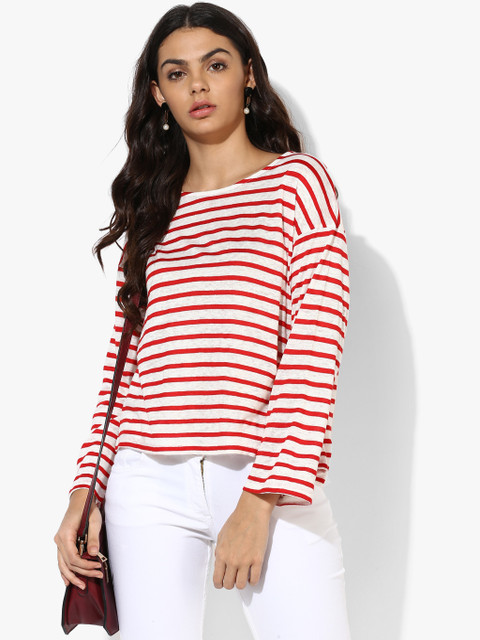 

Park Avenue Women Red & White Candy Striped Styled Back Top
