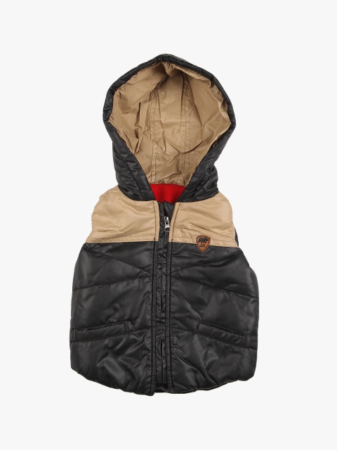 

Little Kangaroos Boys Black & Beige Colourblocked Hooded Padded Jacket