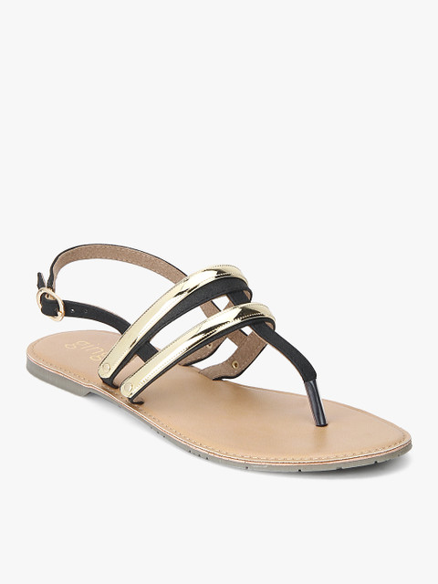 

Ginger by Lifestyle Women Gold-Toned & Black Solid T-Strap Flats