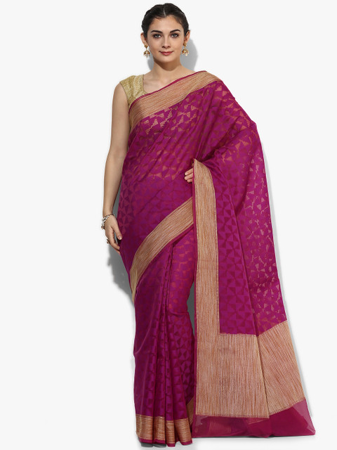 

Avishi Women Magenta & Gold Woven Design Saree with Blouse