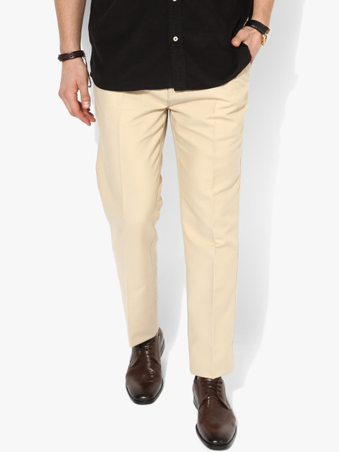 

ColorPlus Men Beige Solid Regular-Fit Mid-Rise Chinos