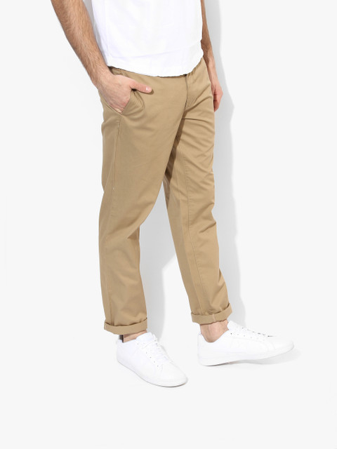 

Wills Lifestyle Men Beige Solid Mid Rise Slim Fit Chinos