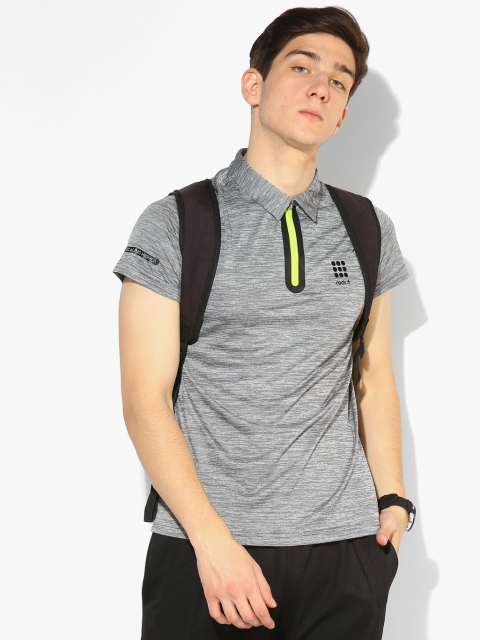 

rock.it Men Grey Melange Self-Design Polo T-Shirt