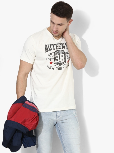 

rock.it Men White Printed V Neck T-Shirt