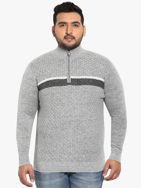 

aLL Plus Size Men Grey Melange Self-Design Sweater