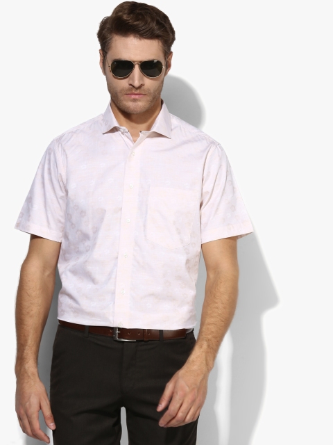 

Van Heusen Men Pink & Beige Self Design Knitted Slim Fit Formal Shirt