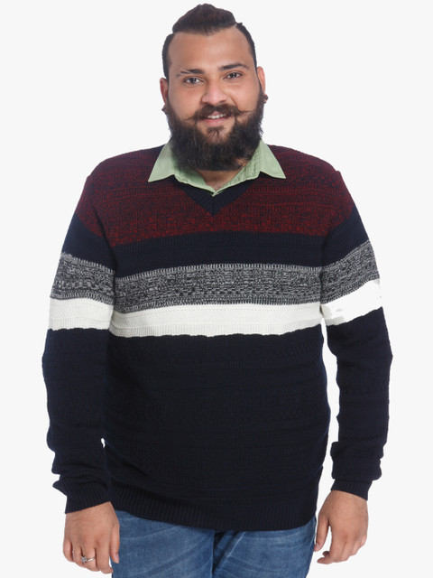 

aLL Men Navy Blue & Red Striped Pullover Sweater