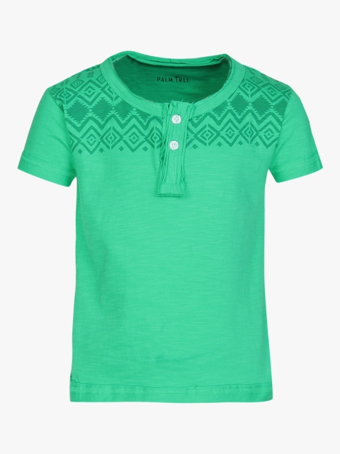 

Gini and Jony Boys Green Solid Henley Neck T-Shirt