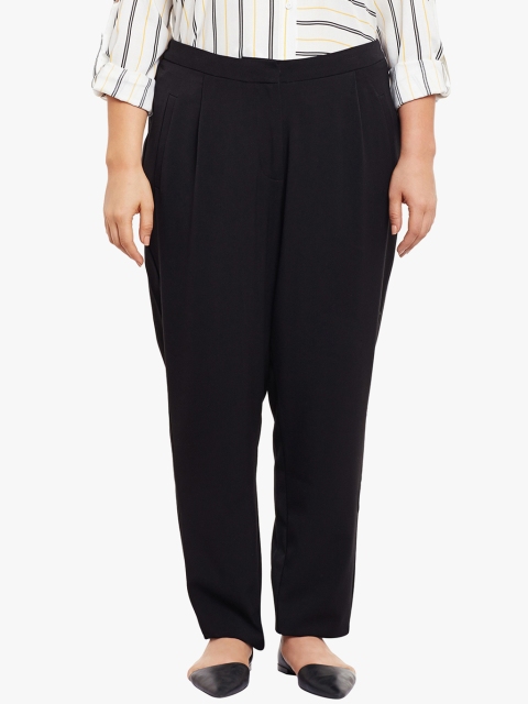 

JUNAROSE Plus Size Women Black Solid Slim Fit Regular Trousers