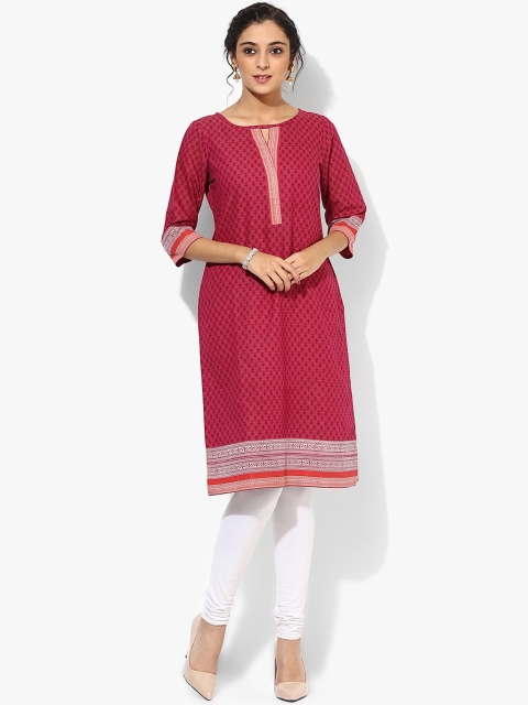 

Rangriti Women Magenta Printed Straight Kurta