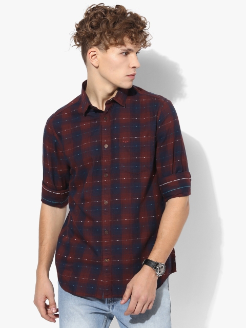 

ColorPlus Men Maroon & Navy Blue Checked Slim Fit Casual Shirt