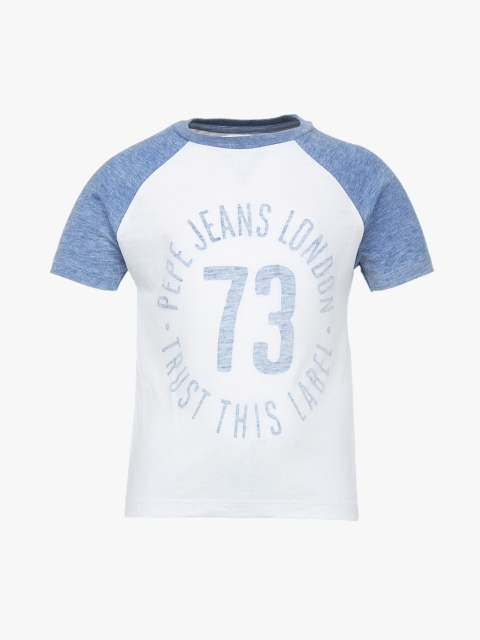 

Pepe Jeans Boys White & Blue Printed Slim Fit Round Neck Tshirt, Off white