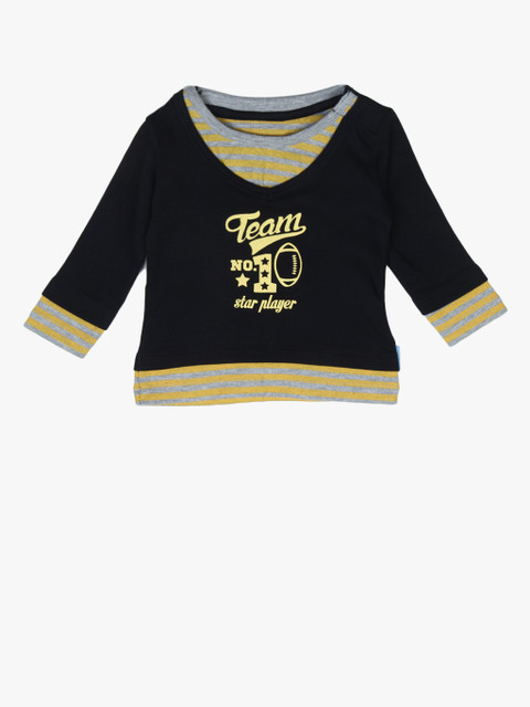 

Gini and Jony Boys Navy Blue & Mustard Yellow Printed T-Shirt