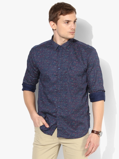 

Parx Men Navy Blue & Pink Printed Slim Fit Casual Shirt