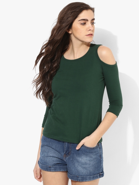 

MIAMINX Women Green Solid Cold-Shoulder Top