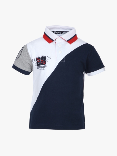 

Pepe Jeans Boys White & Navy Blue Colourblocked Polo Collar T-Shirt