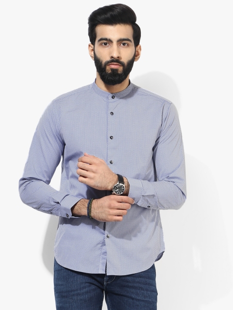 

V Dot Men Blue Self Design Slim Fit Casual Shirt